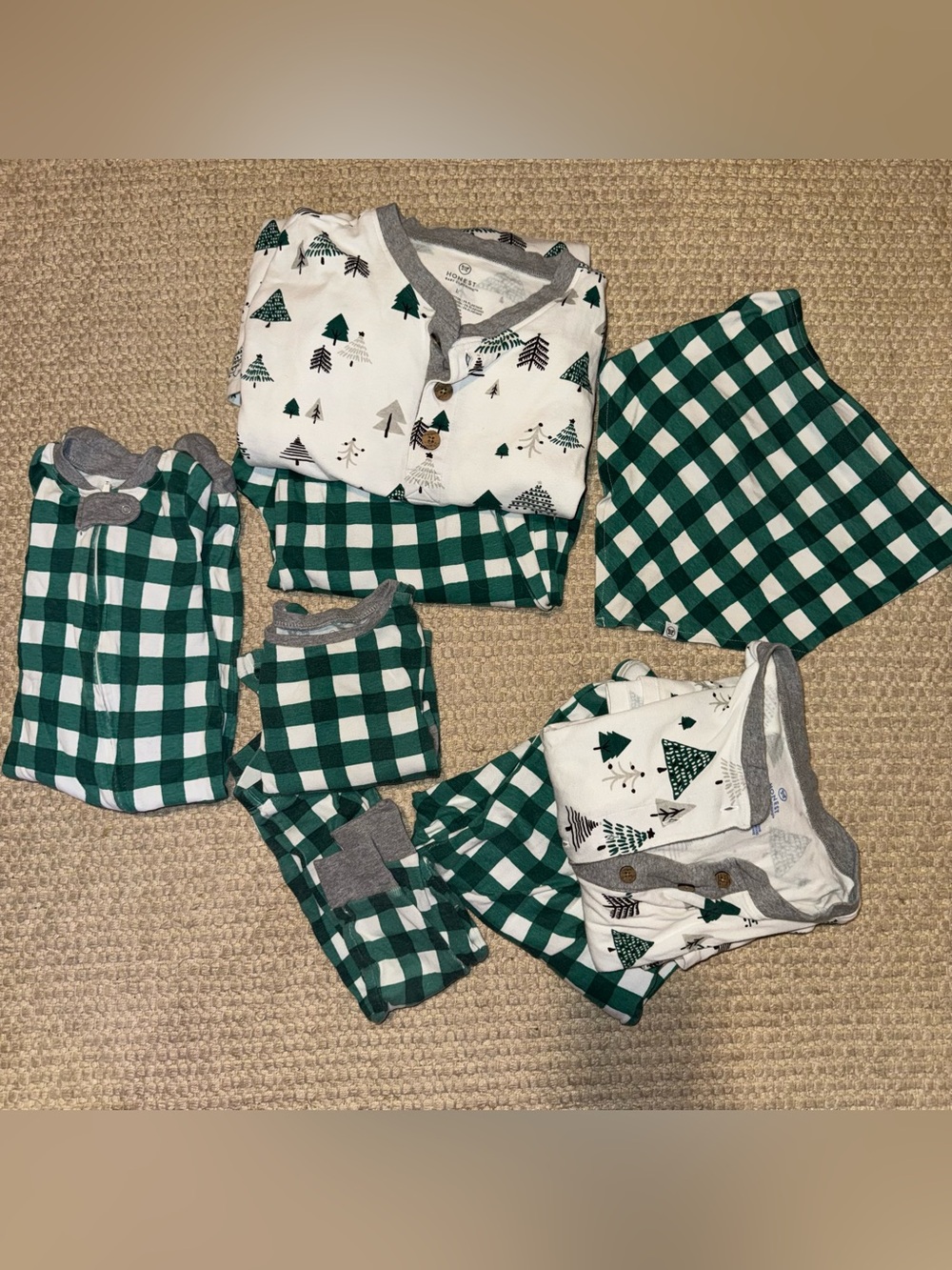 Family Matching Carter's Green and White Plaid & Tree Print ChristmasPajama Set
